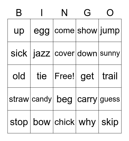 Rhyming Bingo Card