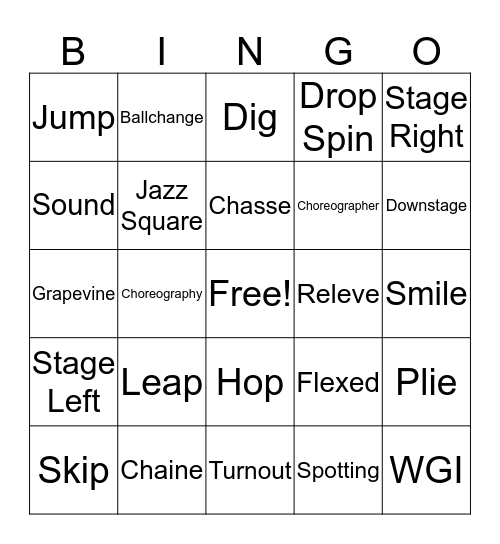 Color Guard Bingo Card