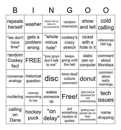 Coskey Bingo Card