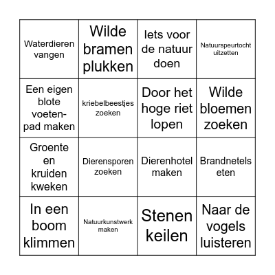 Natuuractiviteiten Ruige Kids Club Bingo Card