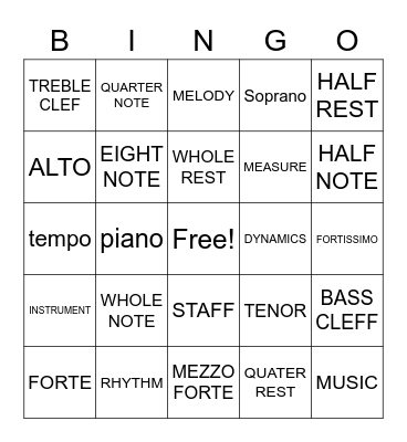 MUSIC BINGO Card