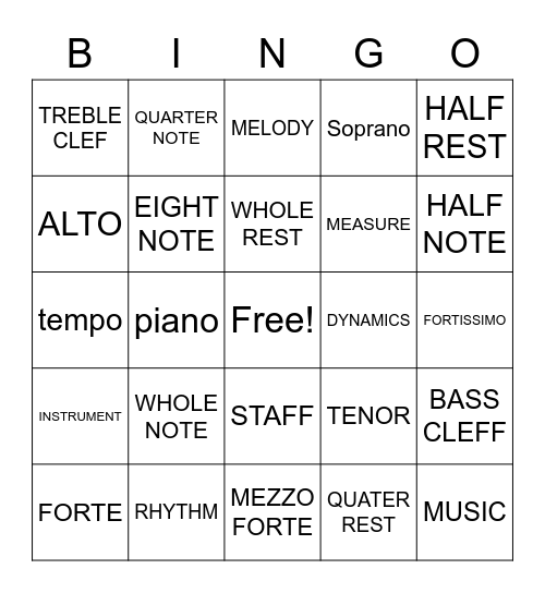 MUSIC BINGO Card