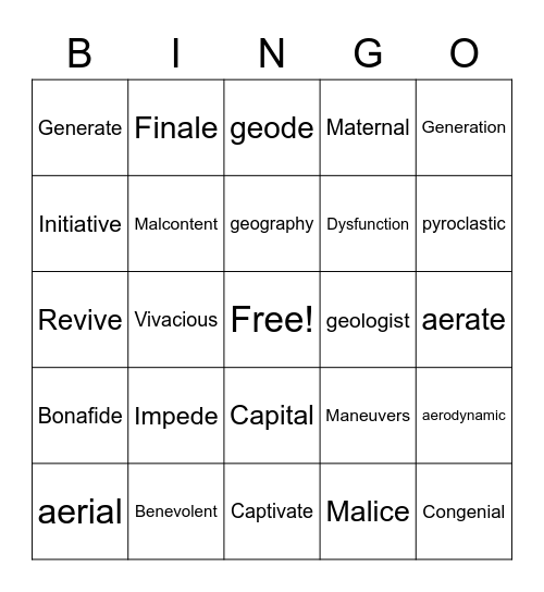 Greek & Latin Root BINGO (Unit 1-6) Bingo Card