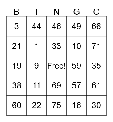 MOM'S  SPECIAL  BINGO  CARD Bingo Card