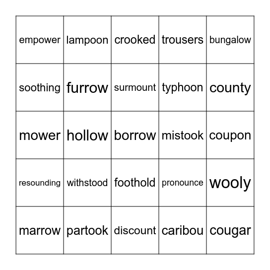 ou/ow/oo BINGO Card