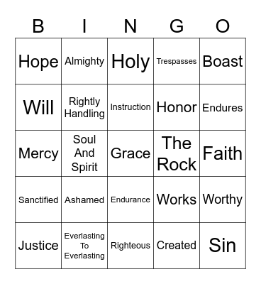 Grace In Action Bingo Card