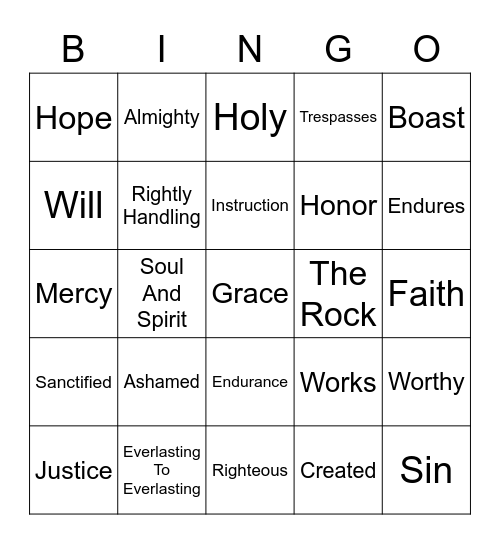 Grace In Action Bingo Card