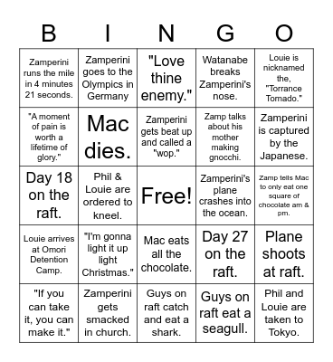 "Unbroken" Bingo Card