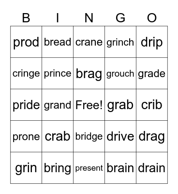 pr/br/gr/cr/dr Bingo Card