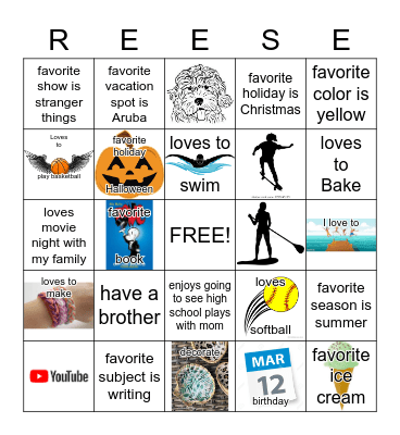 All About Reese Bingo Card