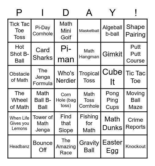 PI DAY BINGO Card