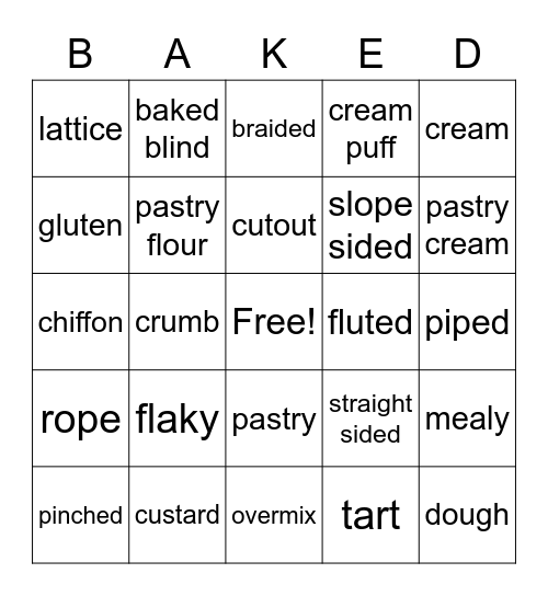 Pastry Bingo Card