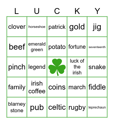 St. Patrick's Day Bingo Card