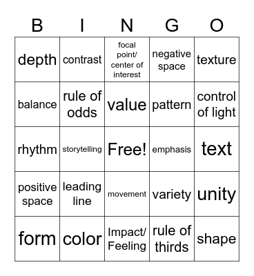 Photo Composition Bingo Card