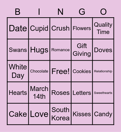 White Day Bingo Card