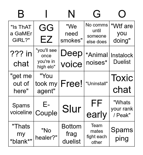 Toxic Valorant Bingo Card