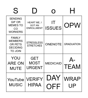 SDoH MEDICAID BINGO Card