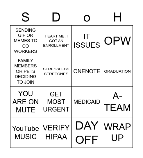 SDoH MEDICAID BINGO Card
