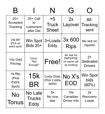 Weekly Bingo Card