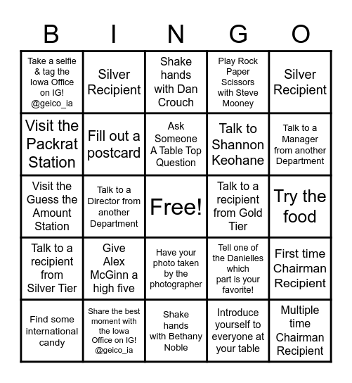 Chairman's Club Bingo Card
