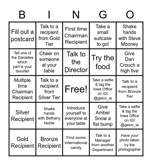 Chairman's Club Bingo Card