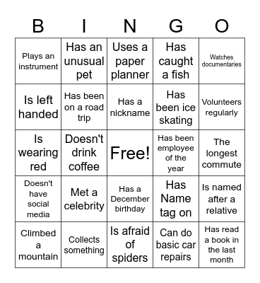 Work Place Bingo Card