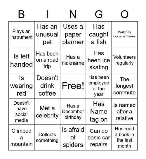 Work Place Bingo Card