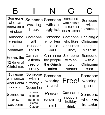 Christmas Holiday Bingo Card