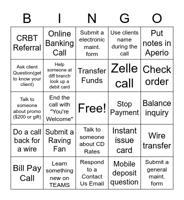 Client Care Bingo Card