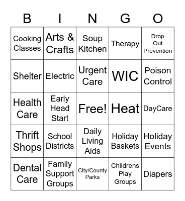 2-1-1 Bingo Card