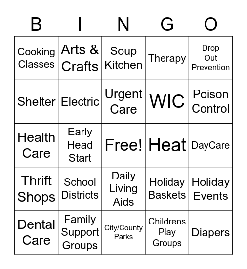 2-1-1 Bingo Card