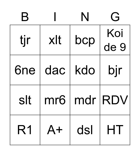 Les textos Francos Bingo Card