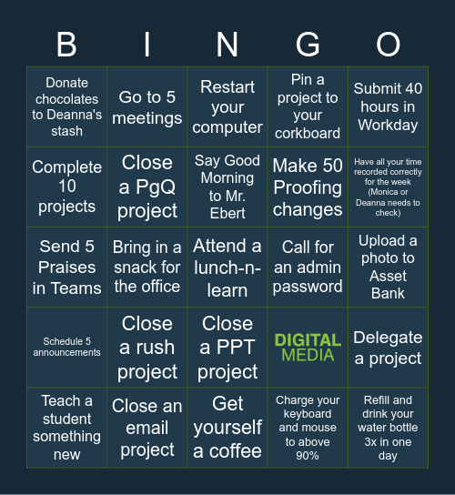 Digital Media Bingo Card