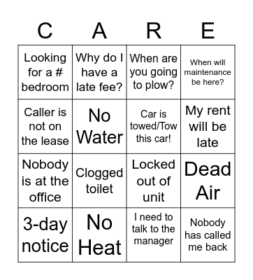 Care Team Bingo Card