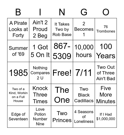 Numbers Bingo Card