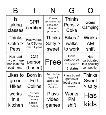 CSU Bingo Card