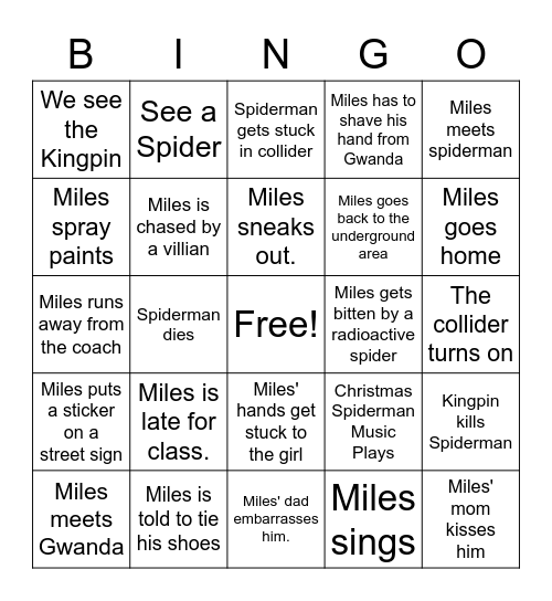 Into the Spiderverse Bingo Card