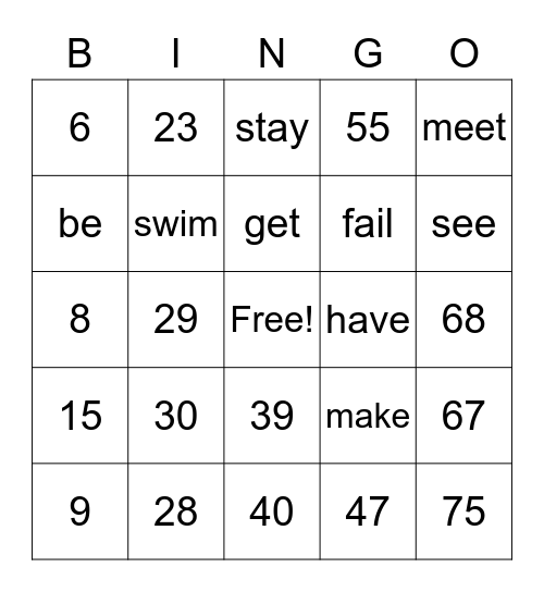 Number Bingo 1-75 Bingo Card