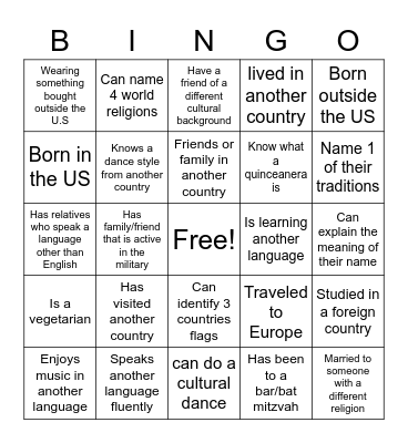 Culture Bingo Card