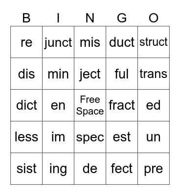 Bonus Unit Bingo Card