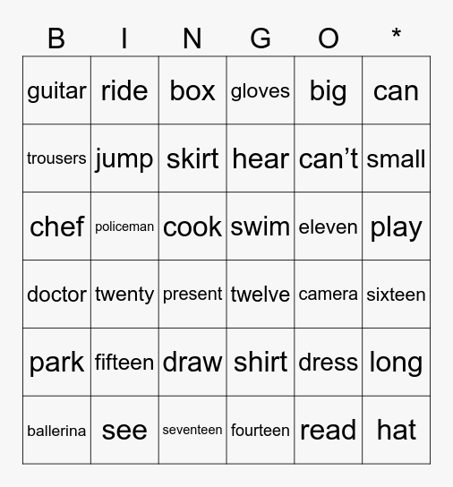 all words 3 Bingo Card
