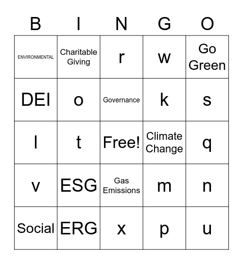 Earth Day Bingo Card