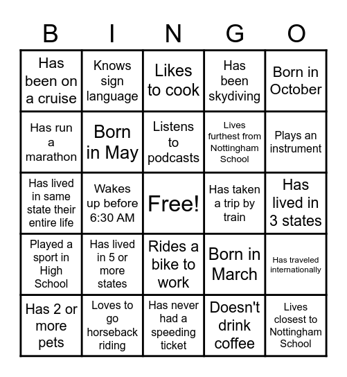 Coworker Team Building Bingo Card