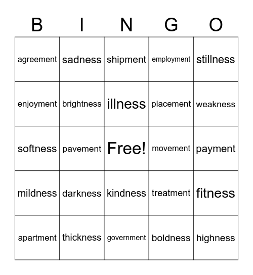 Unit 29 Bingo Card