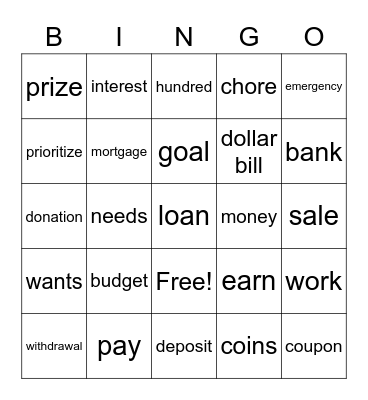 money Bingo Card