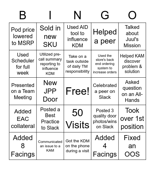 JUUL Bingo! Bingo Card