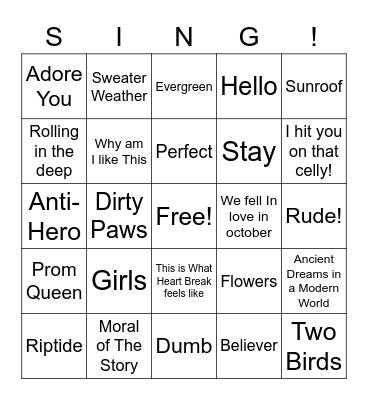 Song Bingo Card