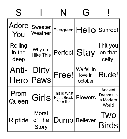 Song Bingo Card