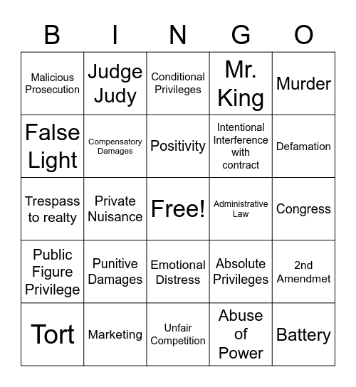 business Law Bingo Card