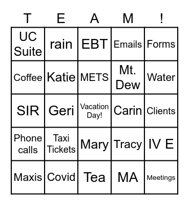 Team Building Bingo Card